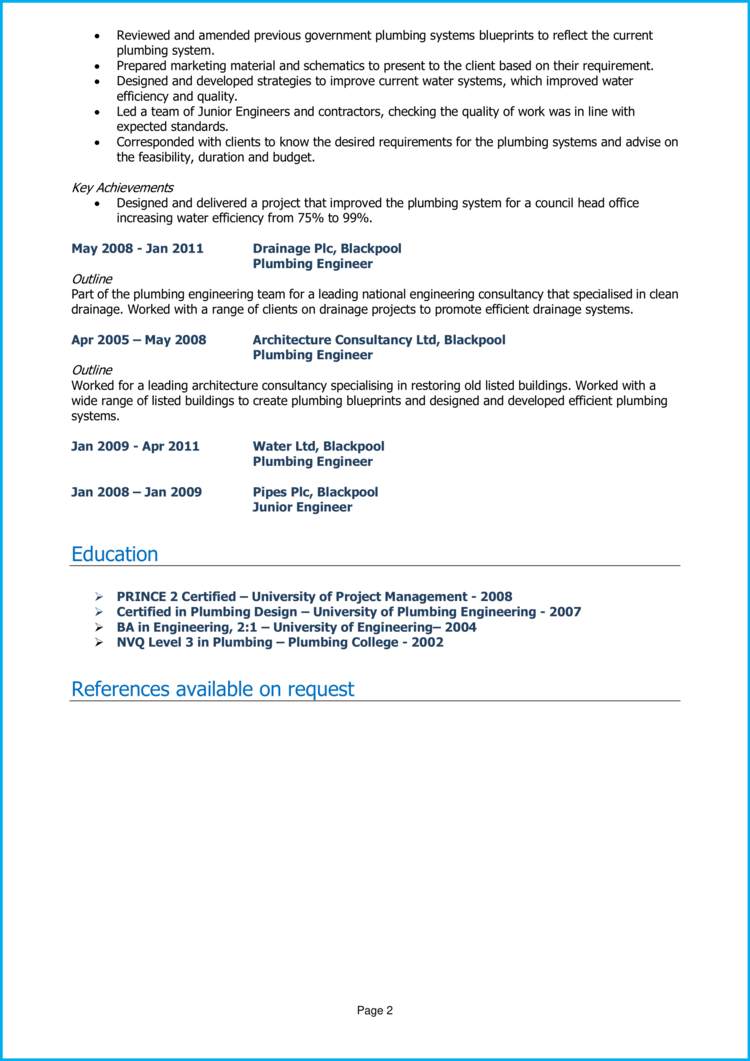 Plumbing Engineer CV 2