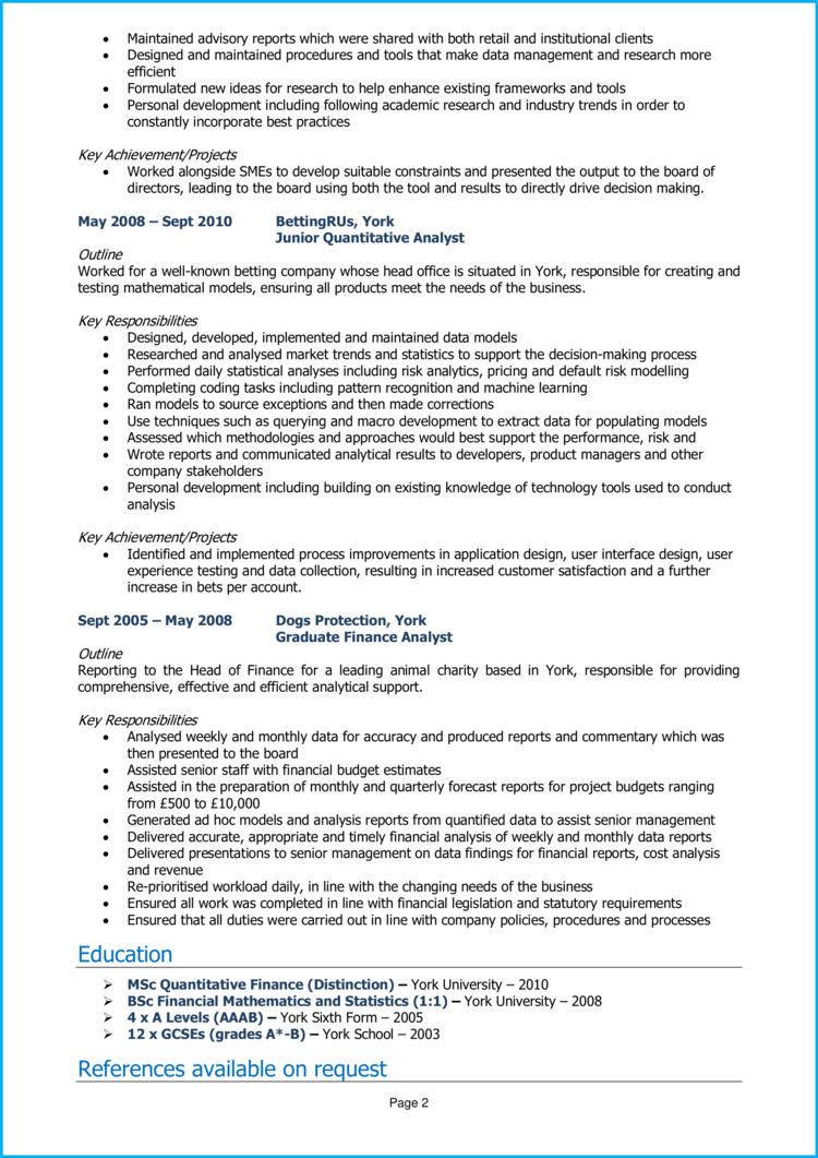 Quantitative Analyst CV 2