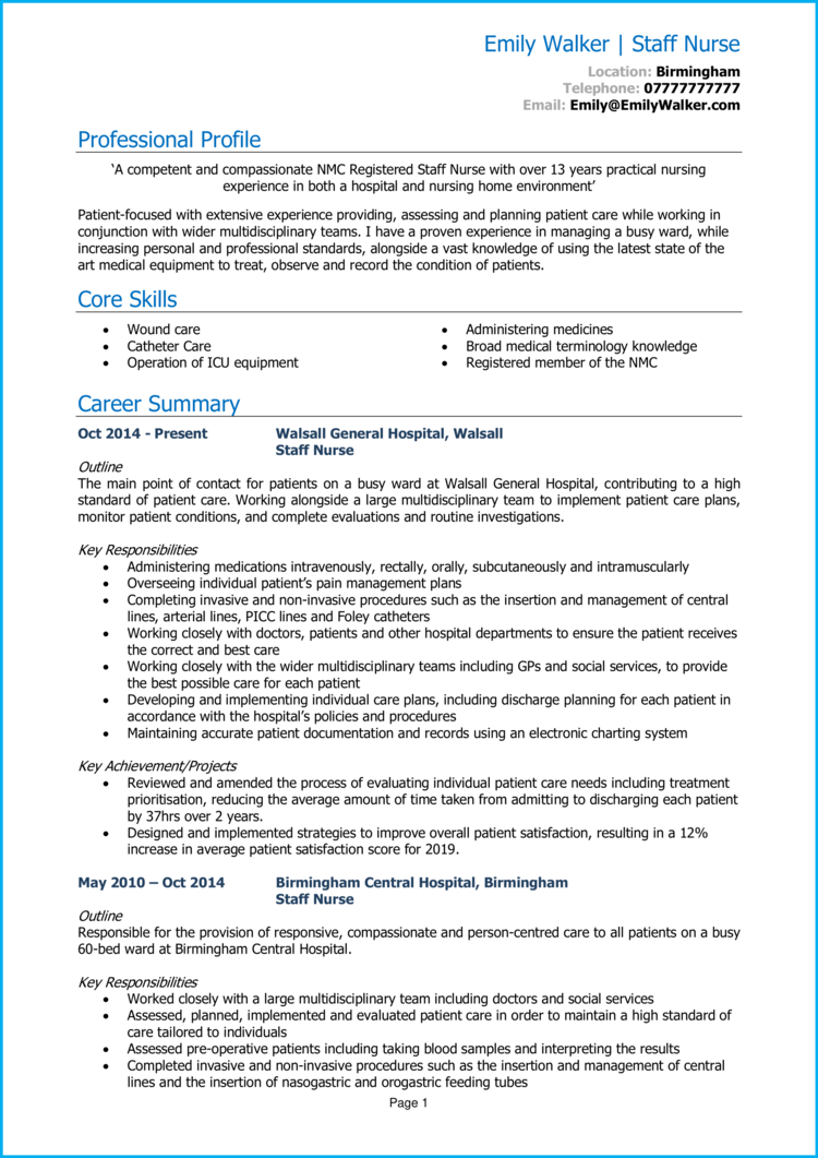 personal statement nursing cv