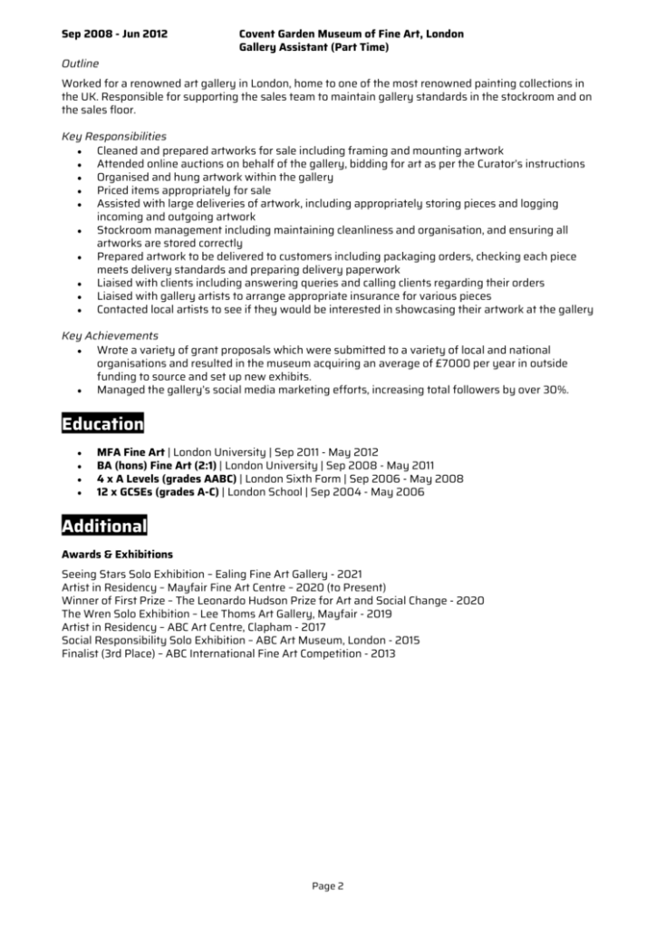 5 Artist CV examples + guide [Get Inspired & Hired]