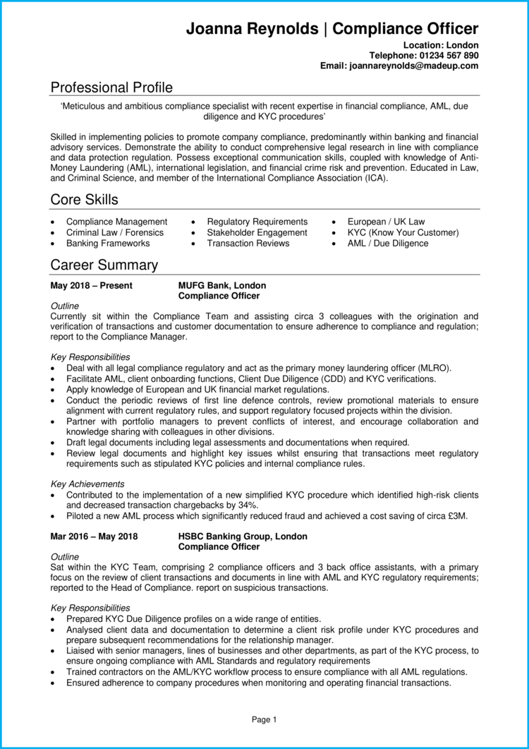 Compliance Officer CV example + guide [Get hired]