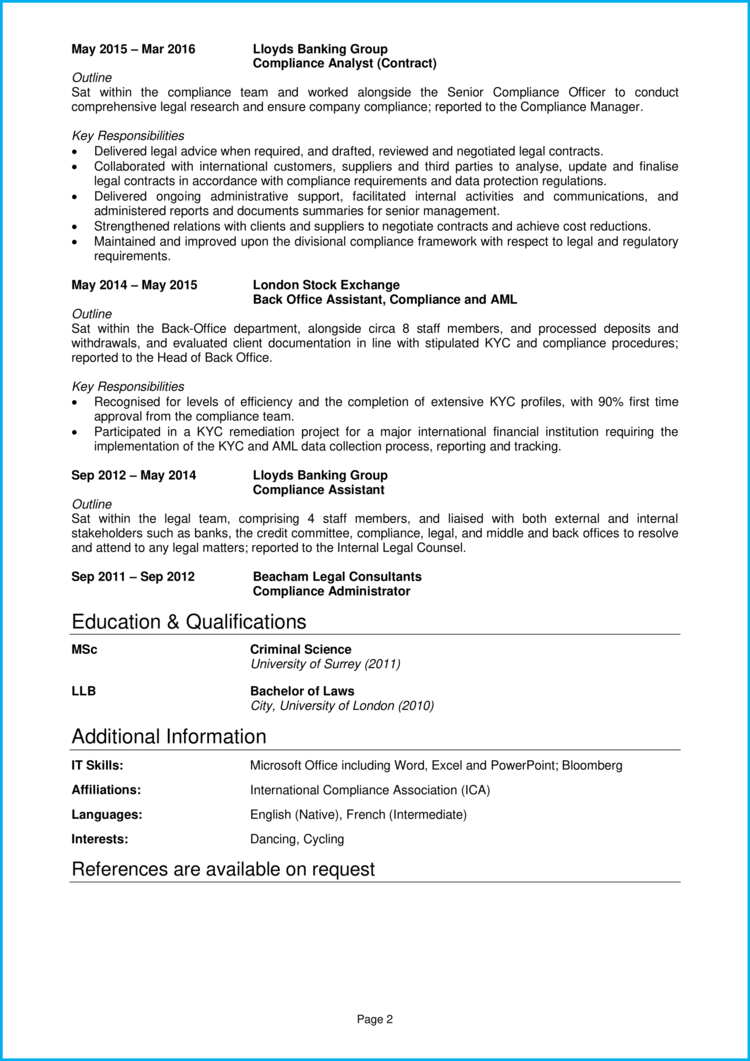 Compliance Officer CV example + guide [Get hired]