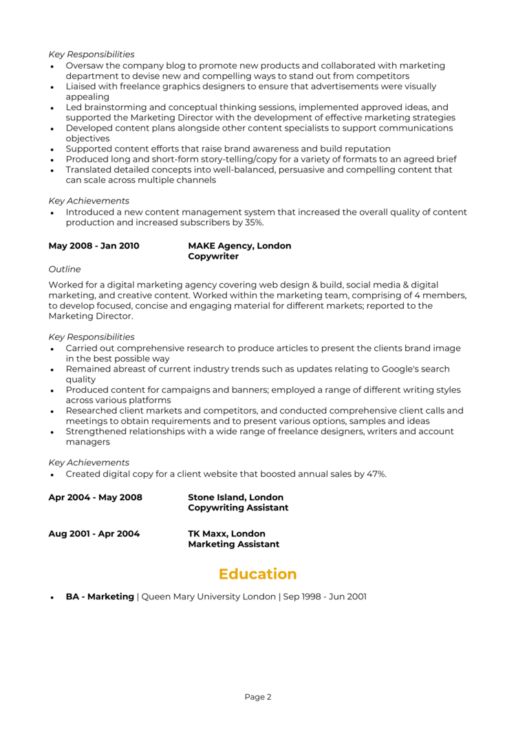 Creative Copywriter CV-2