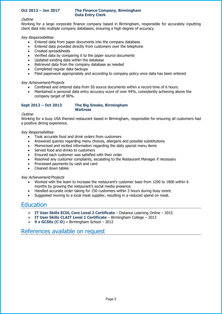 Data Entry Clerk CV example + guide [Get hired]