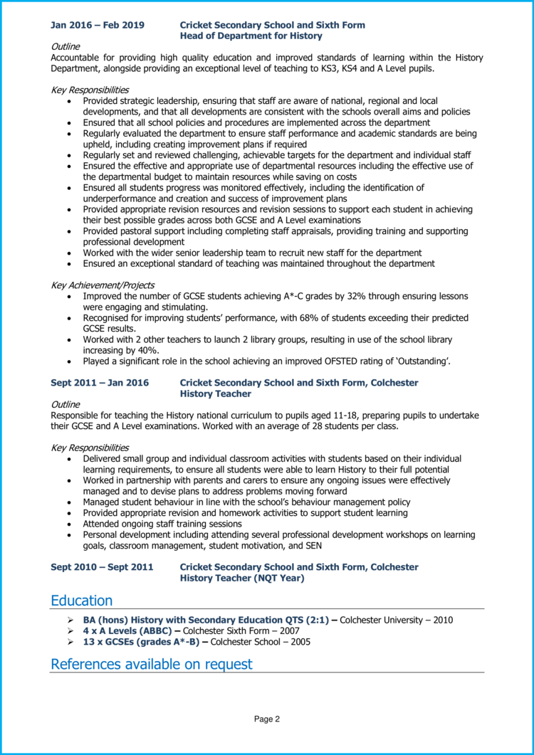 Deputy Head Teacher Cv Example + Guide [Get Hired]