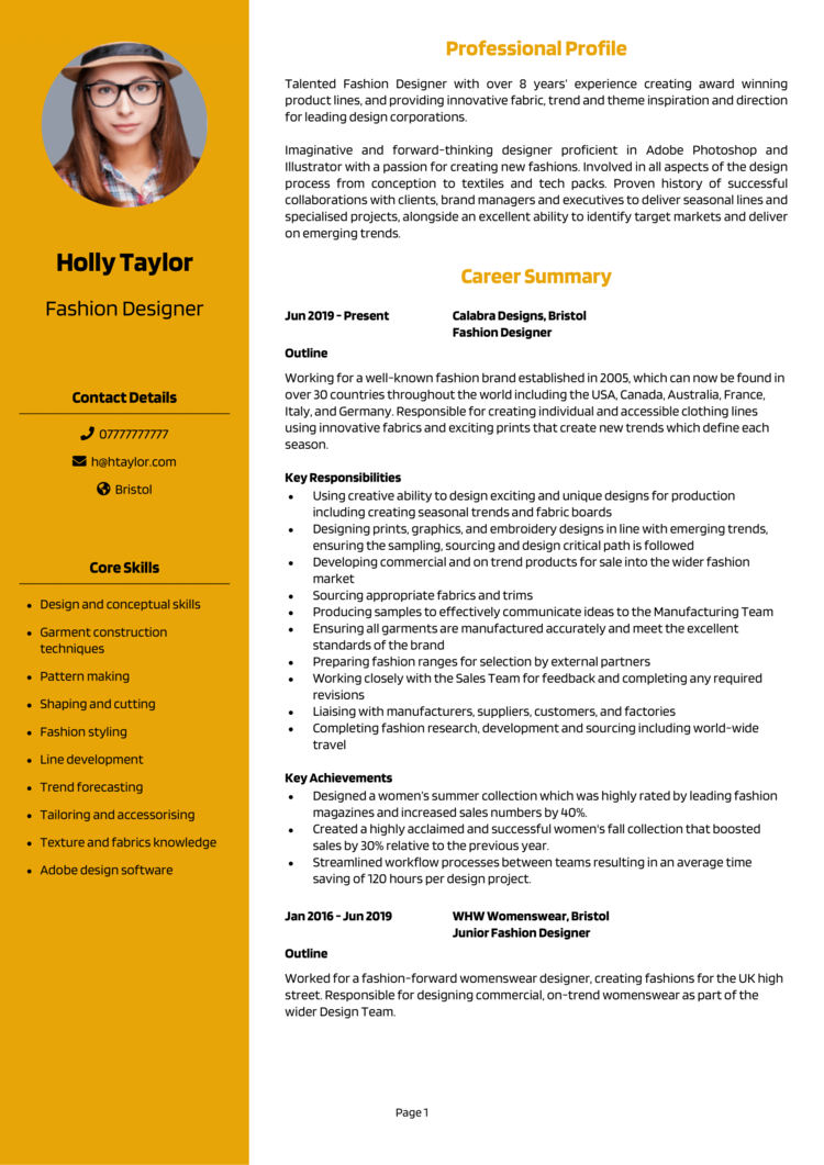 Fashion Designer CV-1