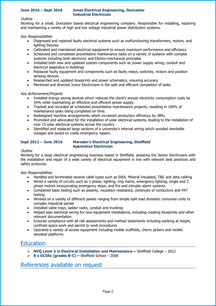 Industrial Electrician CV 2