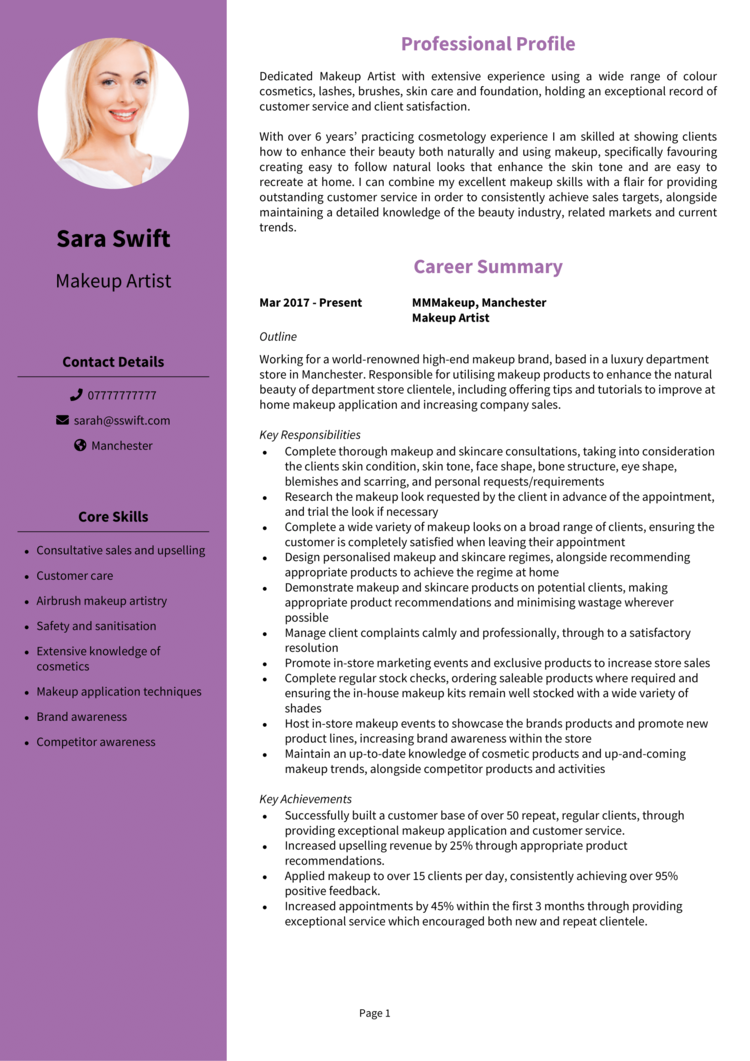 Makeup Artist Cv Example Guide Get