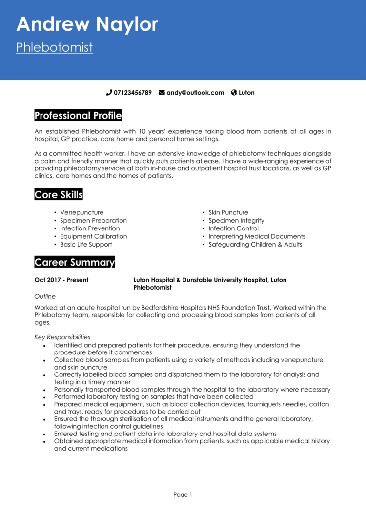 Phlebotomist CV-1