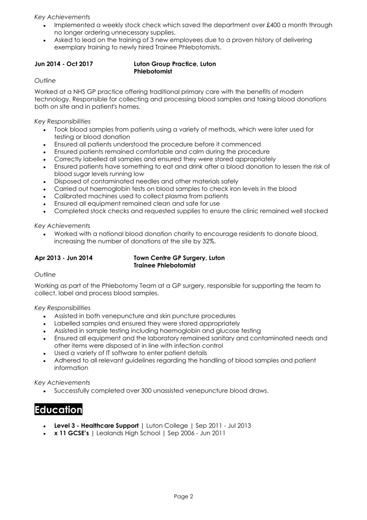 Phlebotomist CV-2