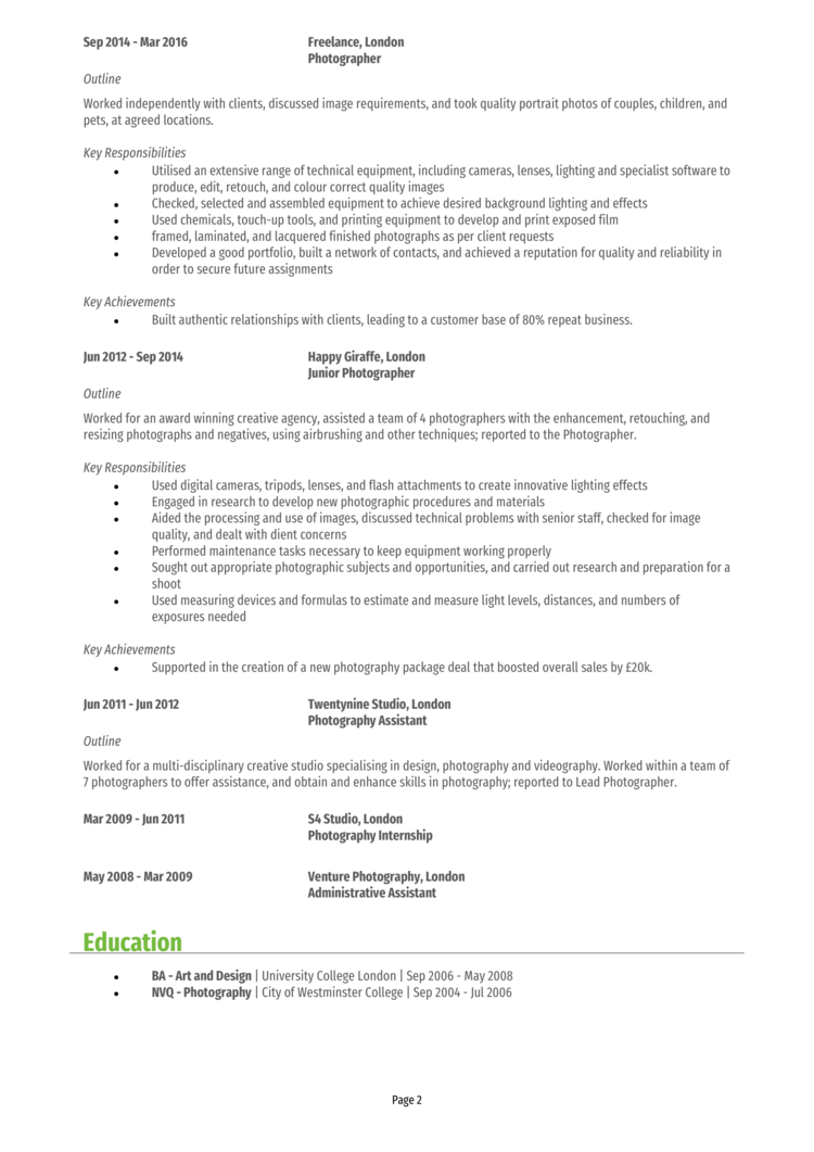 3 Photographer CV examples + Writing guide and CV template