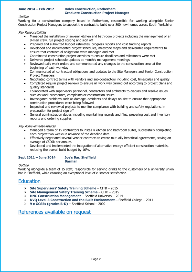 Construction Project Manager CV 1 - page 2