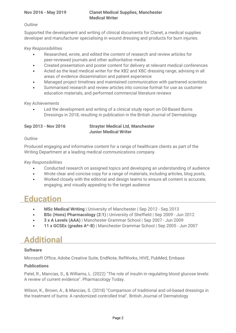 Medical Writer CV-2