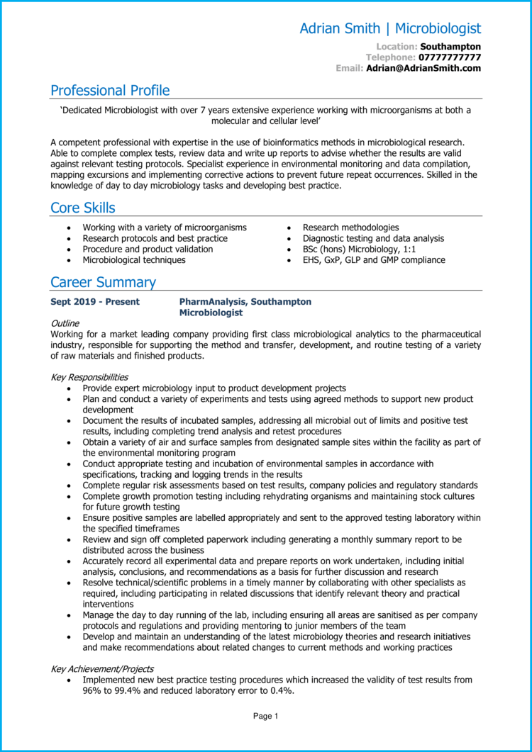 Microbiologist CV-1