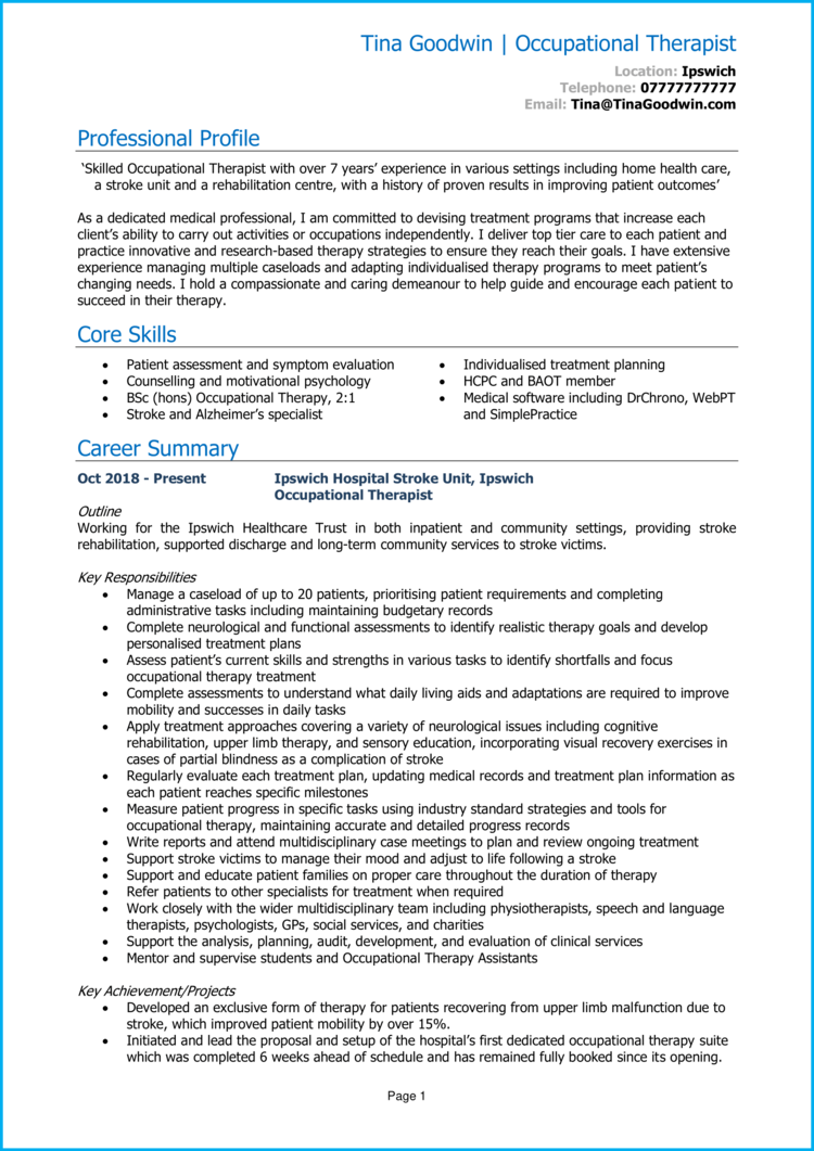 Occupational Therapist Cv Example Guide Get Hired