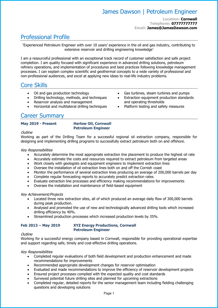 petroleum engineering personal statement examples