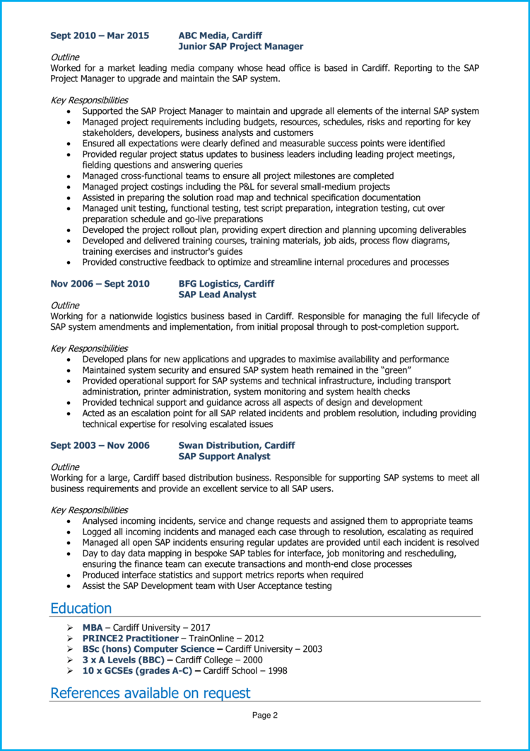 SAP Project Manager CV 2 - page 2