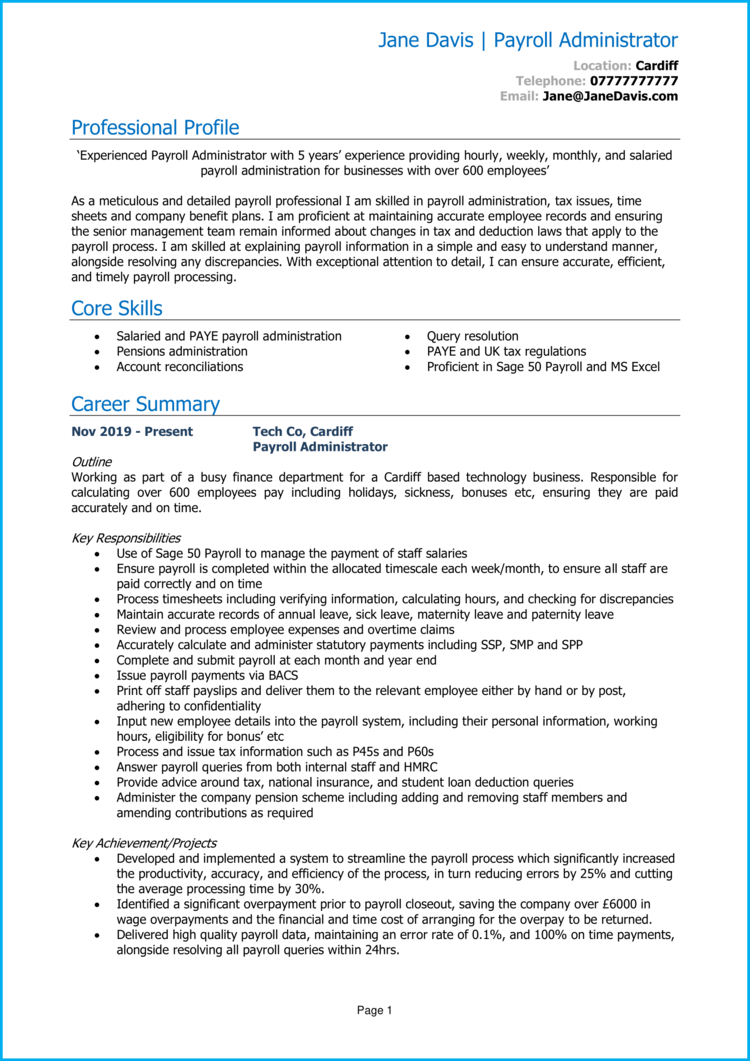 Payroll Administrator CV 1