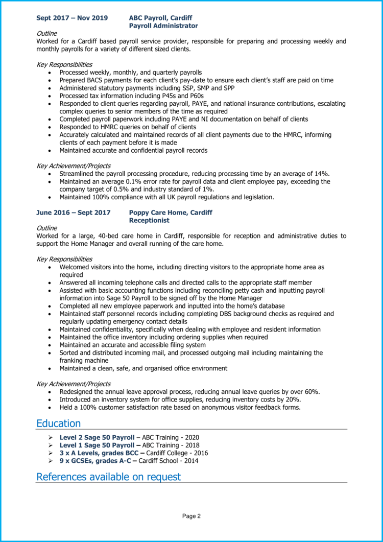 Payroll Administrator CV 2