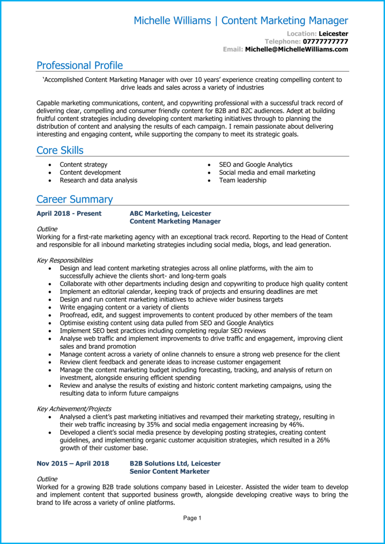 Content Marketing Manager CV-1