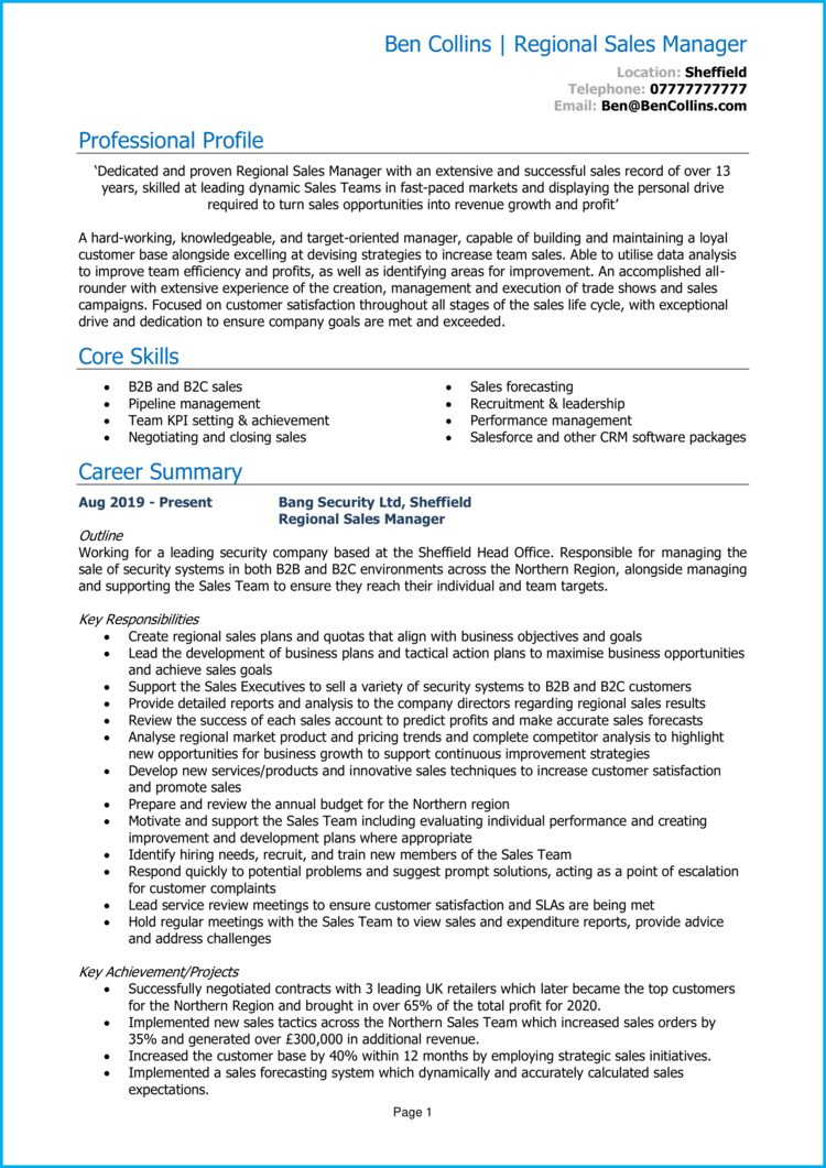 Regional Sales Manager CV 1