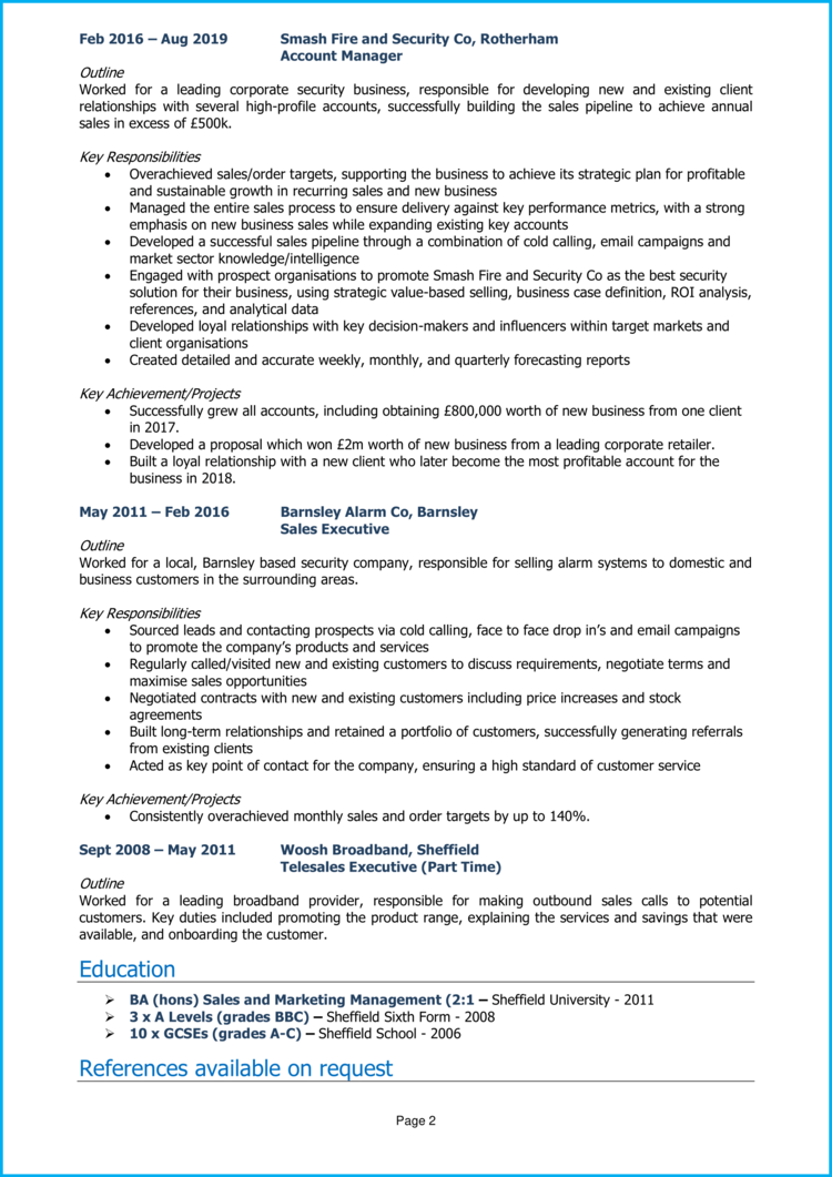 Regional Sales Manager CV 2