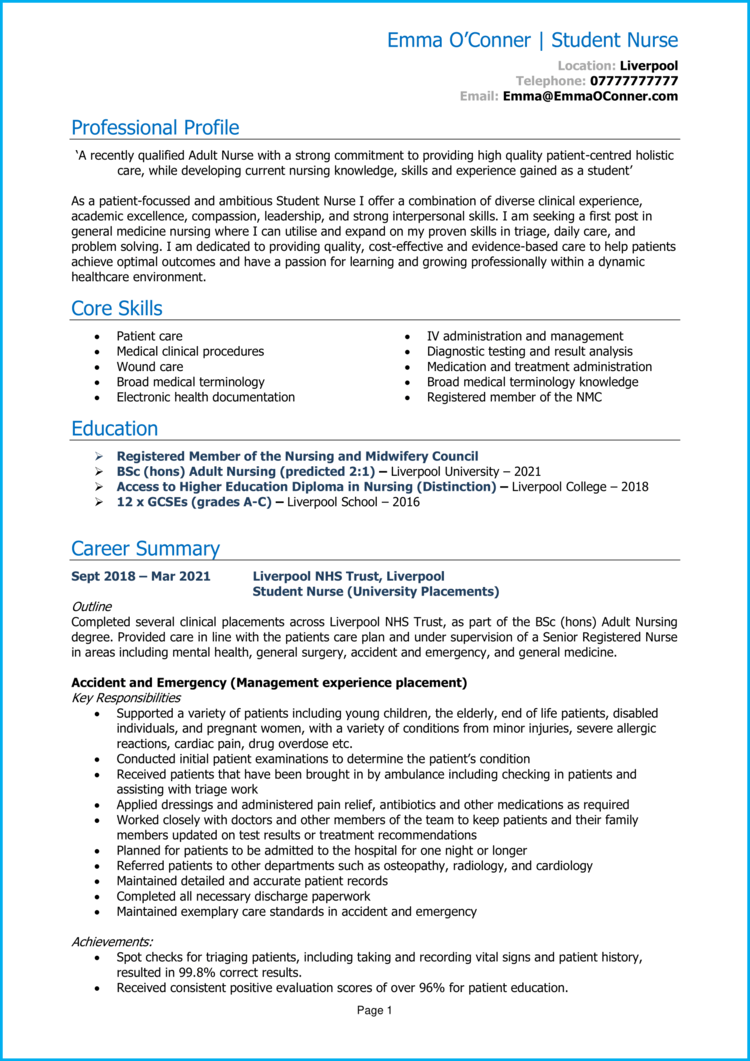 Student Nurse CV-1