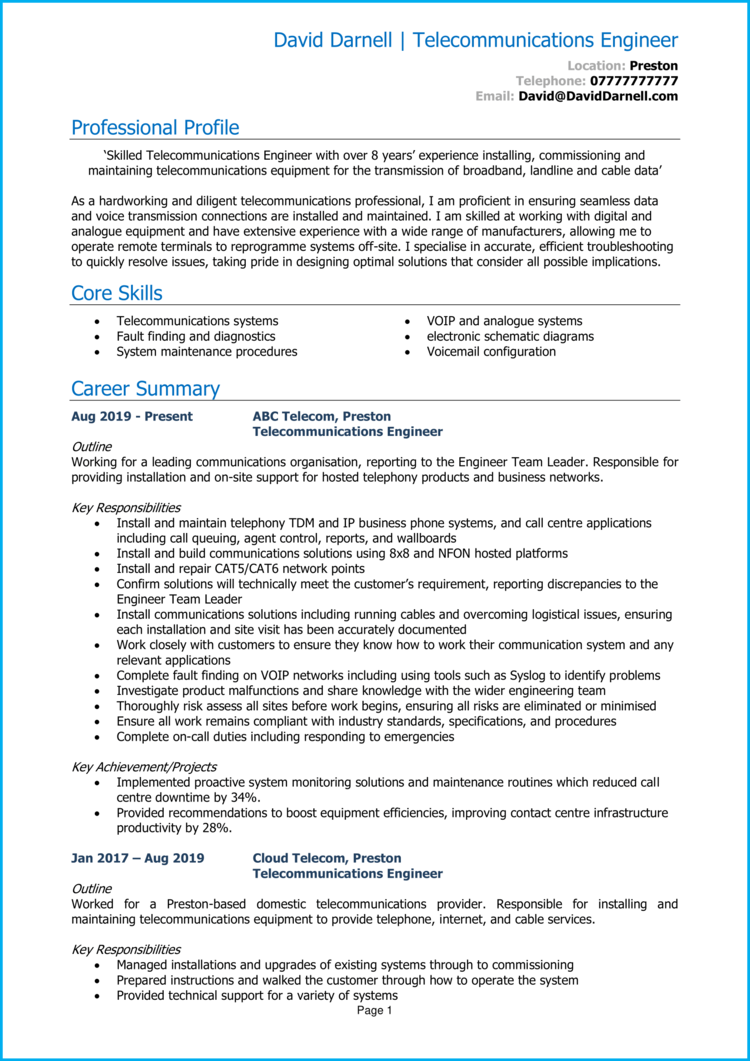 Telecom Engineer CV 1