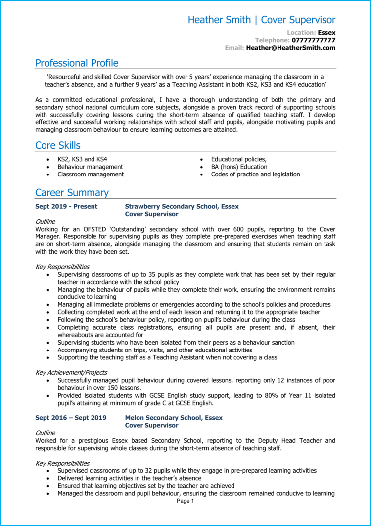 cv supervisor cover letter