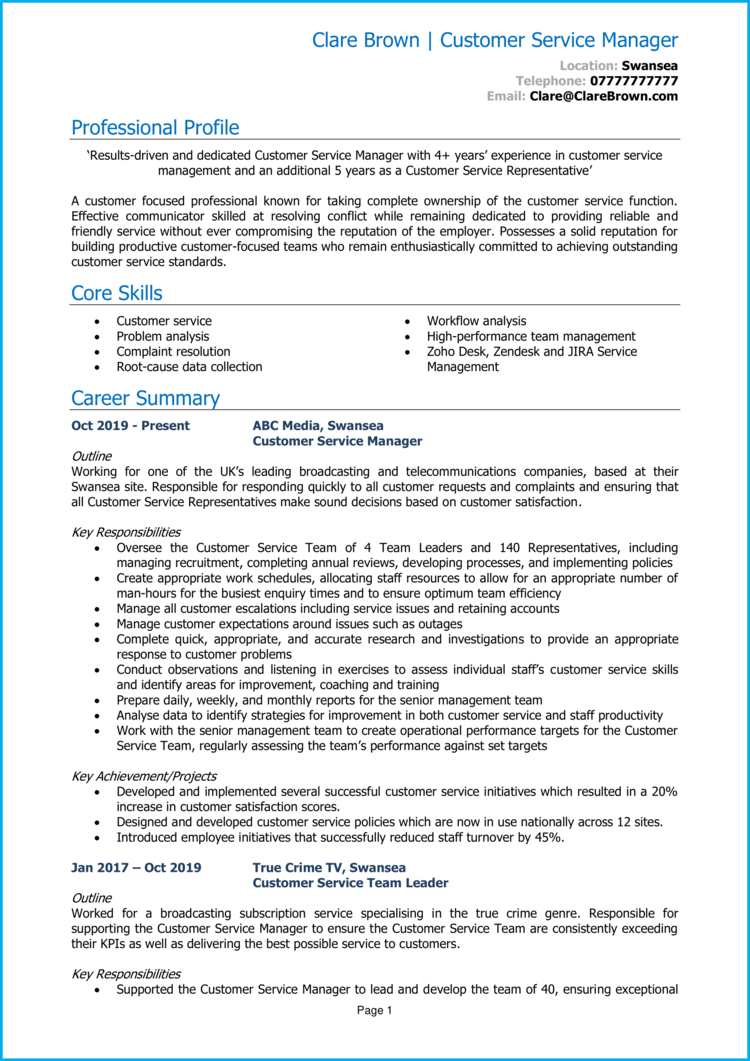 Customer Service Manager CV-1