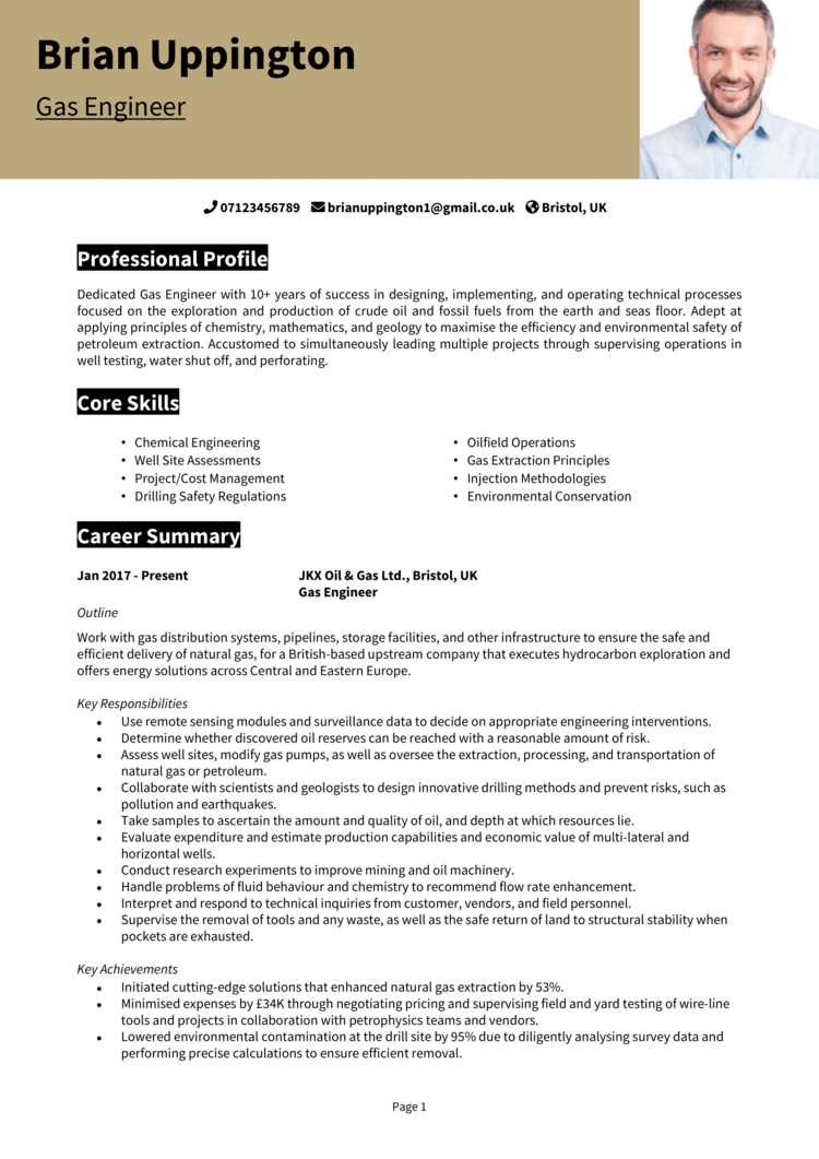 Gas Engineer CV example & guide [Get more interviews]