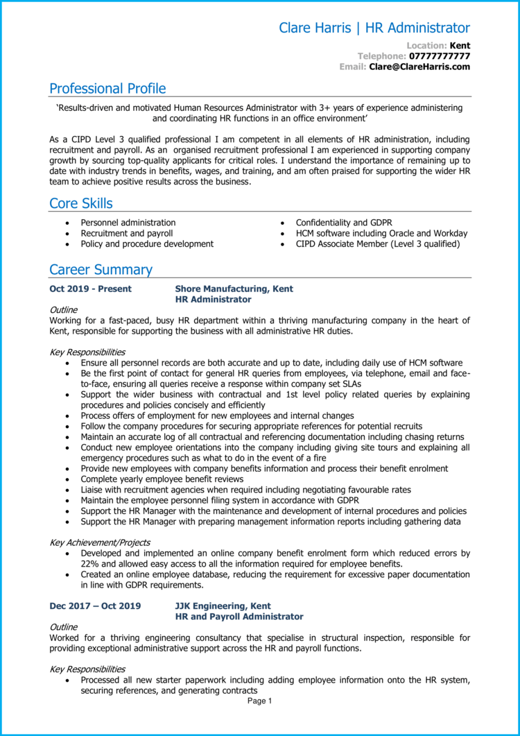 HR Administrator CV-1