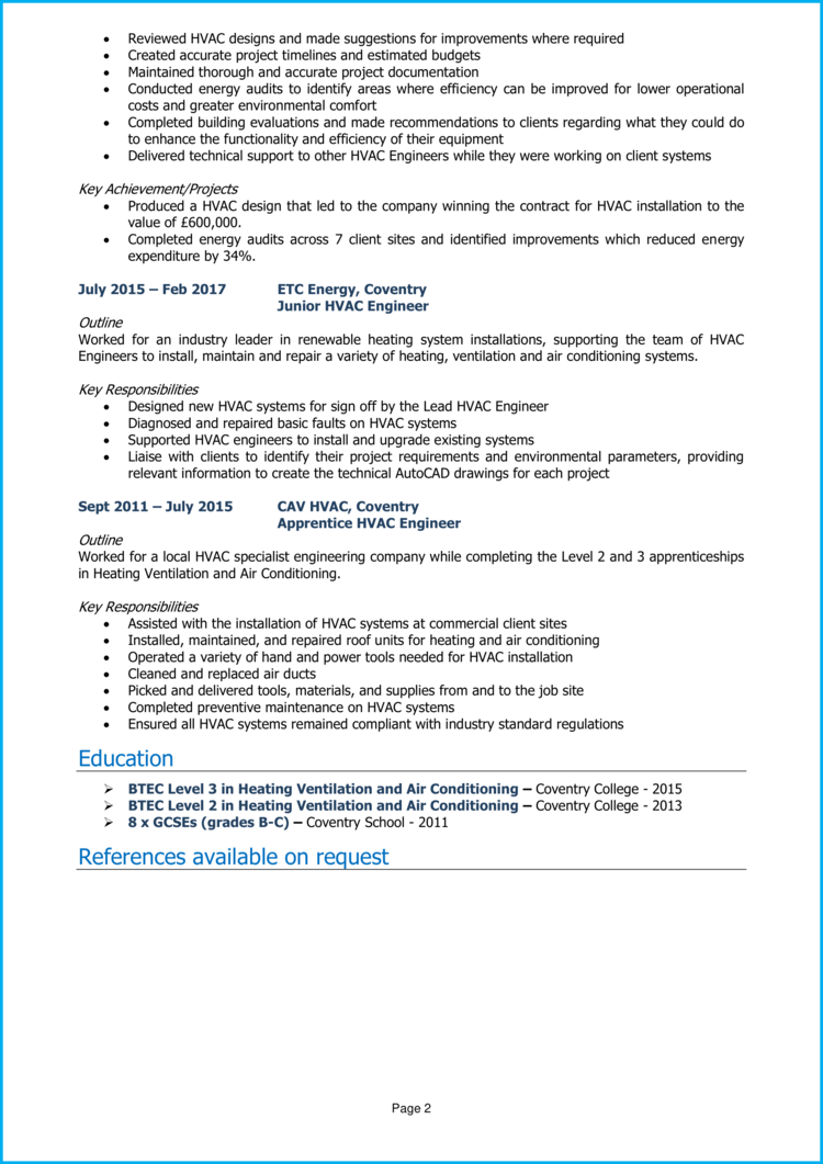 HVAC Engineer CV 2