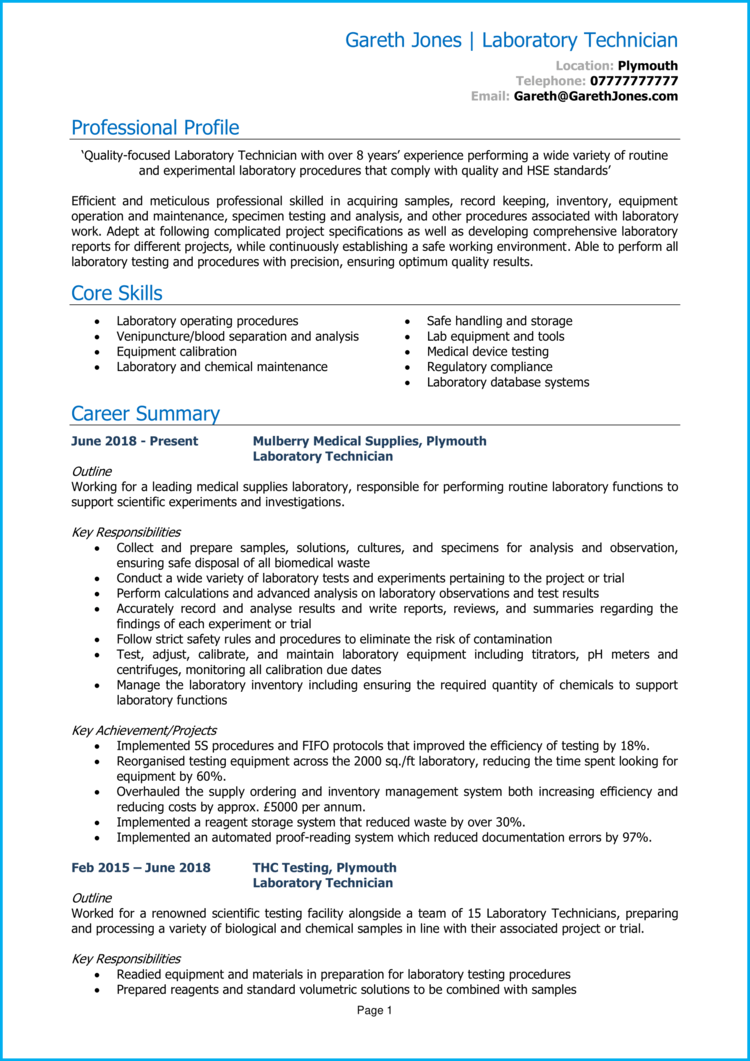 Lab Technician CV 1