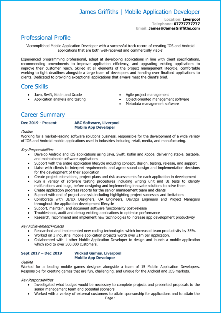 Mobile App Developer CV 1