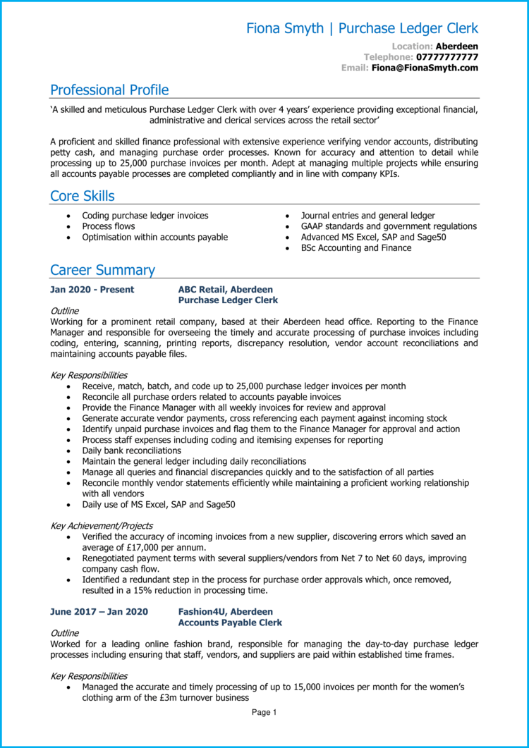 Purchase Ledger Clerk CV 1