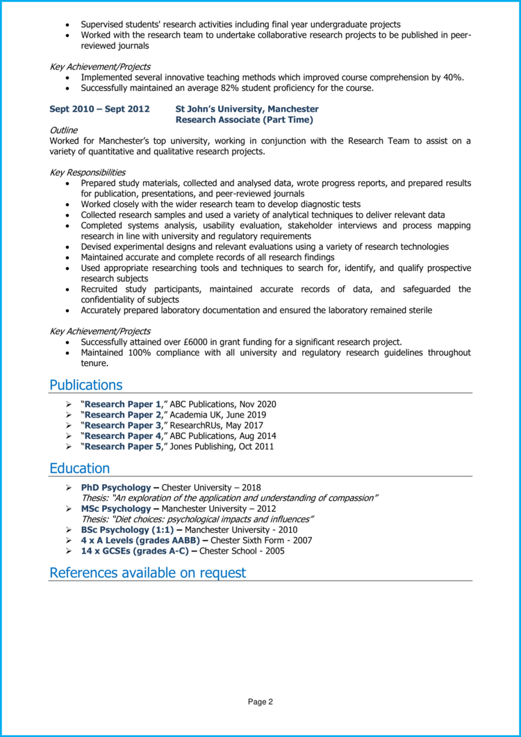 curriculum vitae sample for research paper