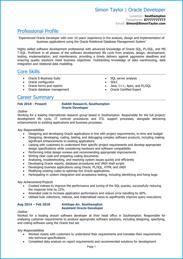 Oracle Developer CV 1