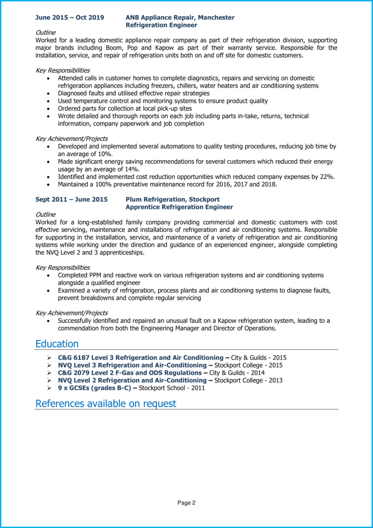 Refrigeration Engineer CV 2