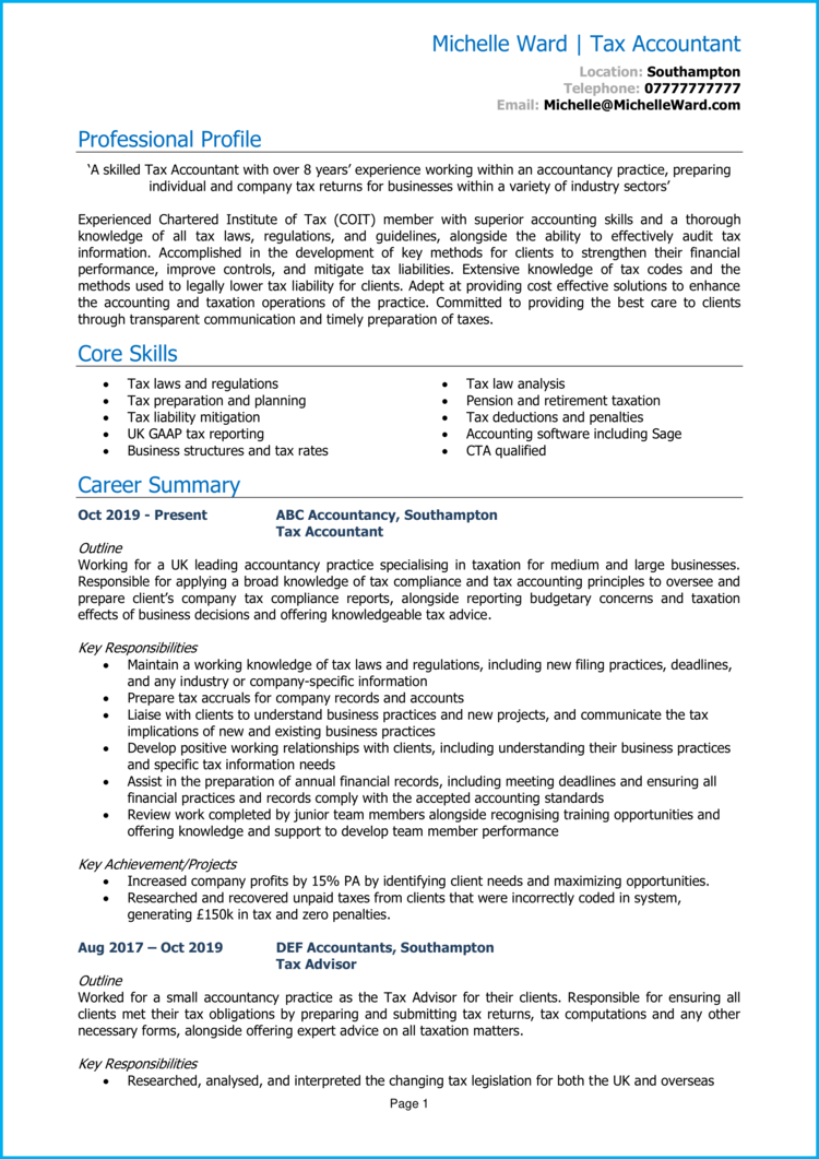 Tax Accountant CV 1