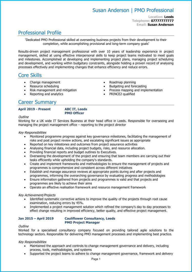 Project Management Office Specialist Resume Sample 47 OFF