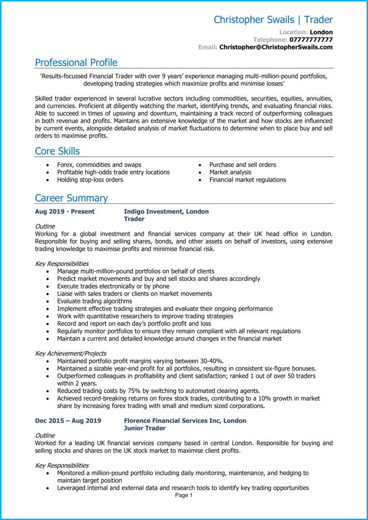 investment banking personal statement cv