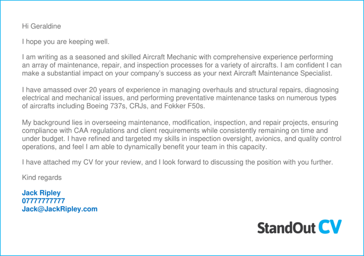 cover letter aircraft maintenance mechanic