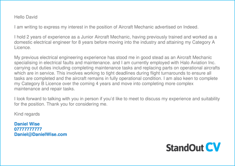 Aircraft Mechanic cover letter 3