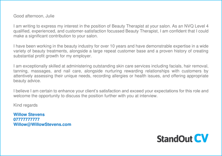 Beauty Therapist cover letter 2