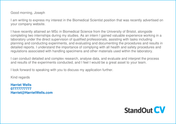 cover letter biomedical science example