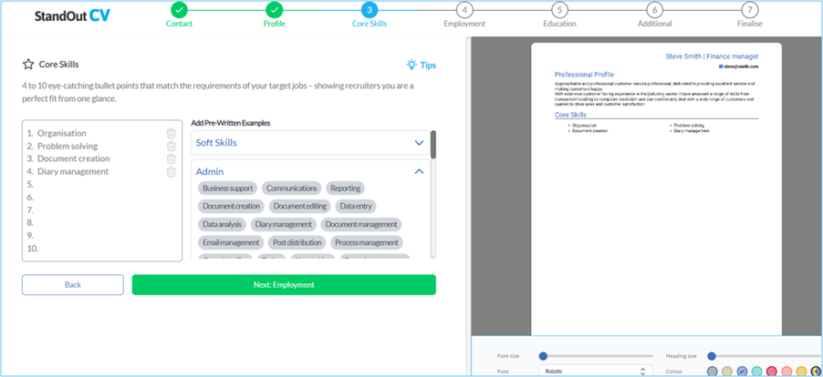 CV builder core skills