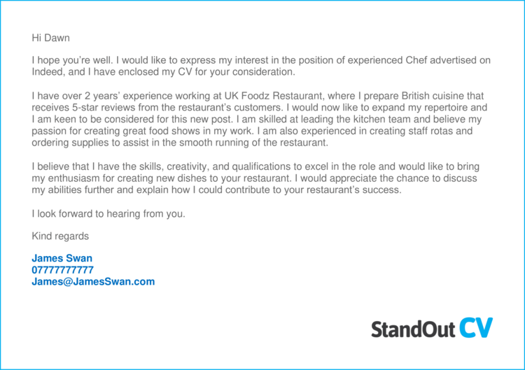 how to do a cover letter for a chef position