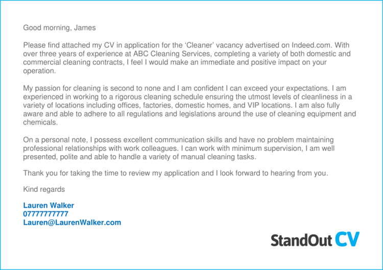 sample cover letter for cleaner position no experience