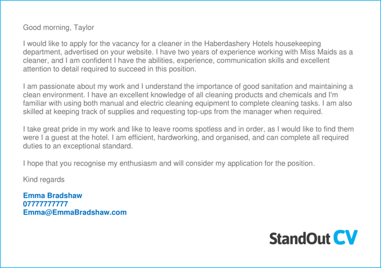 cover letter for entry level cleaner job